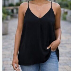 Uniqlo Black Flowy Camisole Top | V Neck Spaghetti Strap Tank | Lightweight